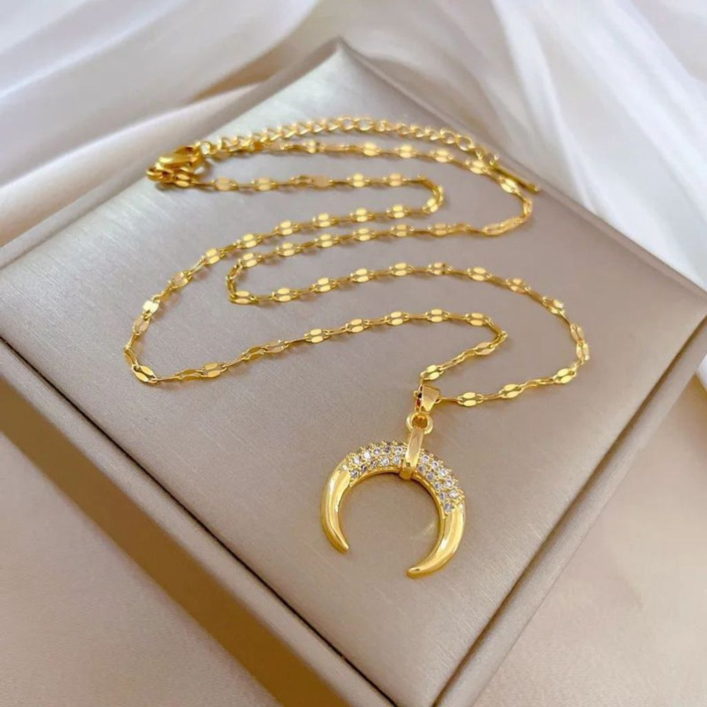 NEW‎ Crescent Moon Pendant Necklace | 14k Gold Over Sterling